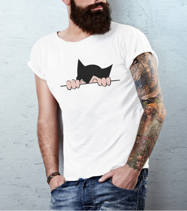 Astro5a Peeking Cartoon Character With Black Cat Ears T-Shirt