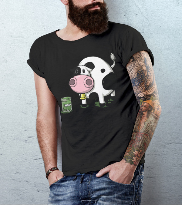 Cow Tipping Jars And Cartoon Cow T-Shirt