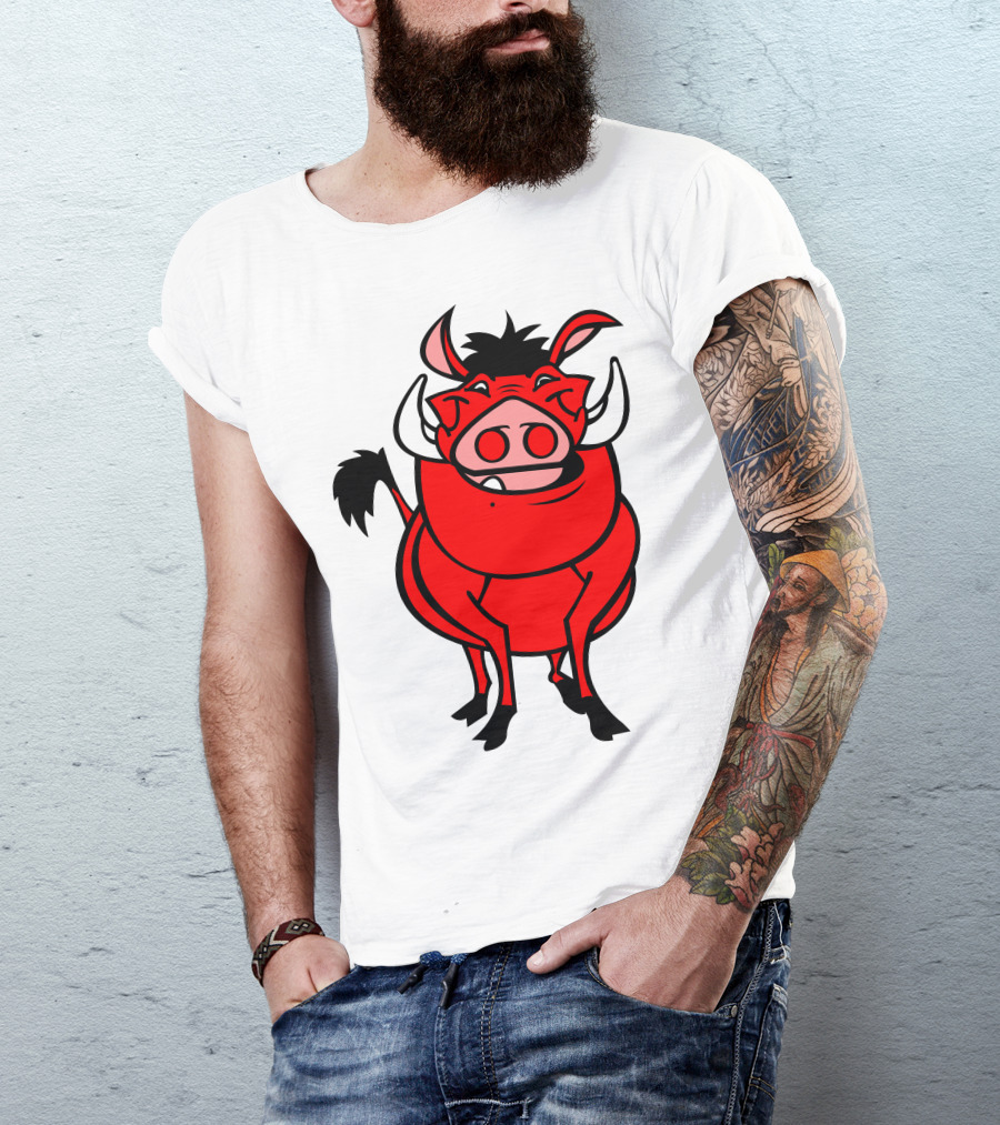 Draw Fumbaa Red Cartoon Warthog Character T-Shirt