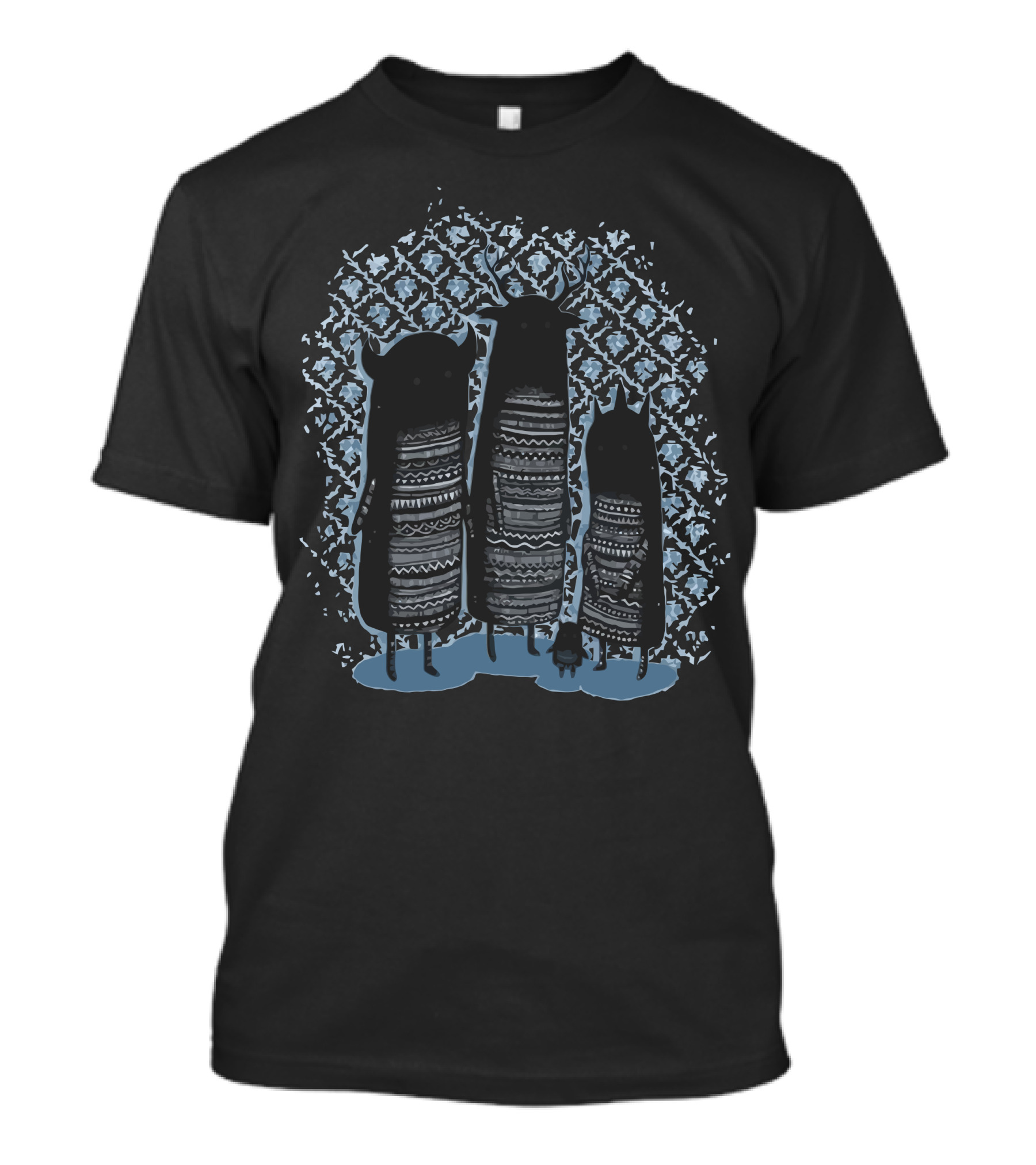 Four Spirits Tribal Pattern Dark Forest Creatures T-Shirt