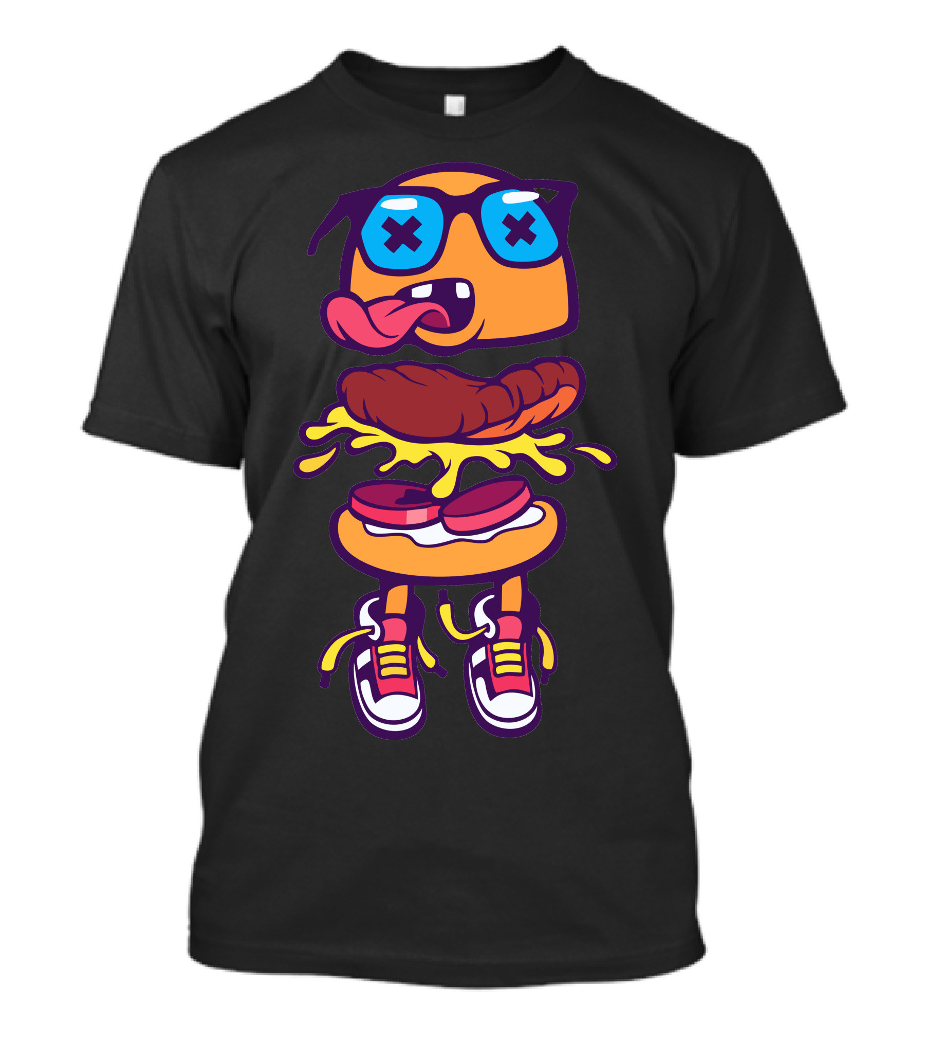 Cartoon Burger With Sunglasses And Sneakers T-Shirt