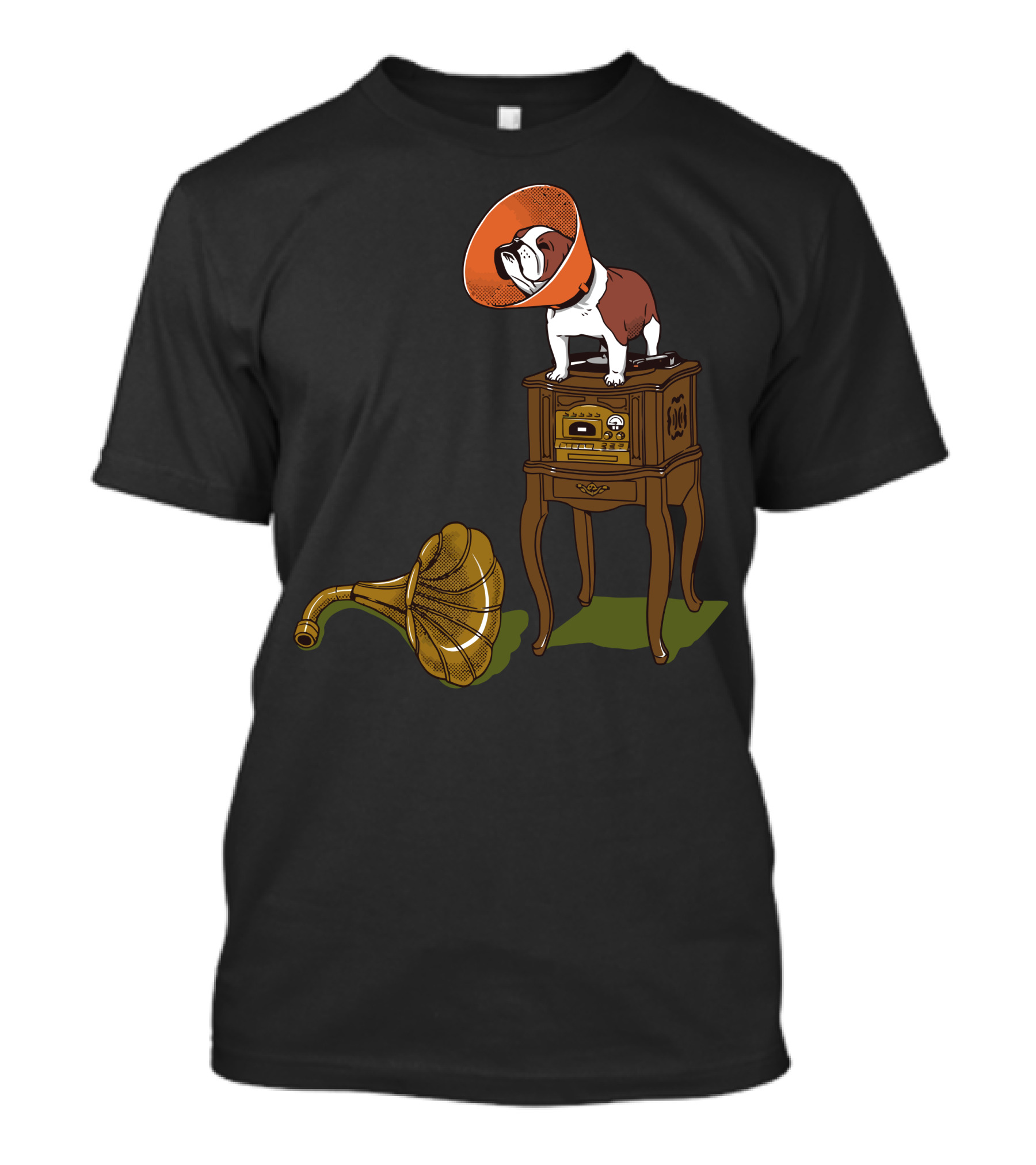 Gramodog Vintage Phonograph Bulldog With Cone Collar T-Shirt