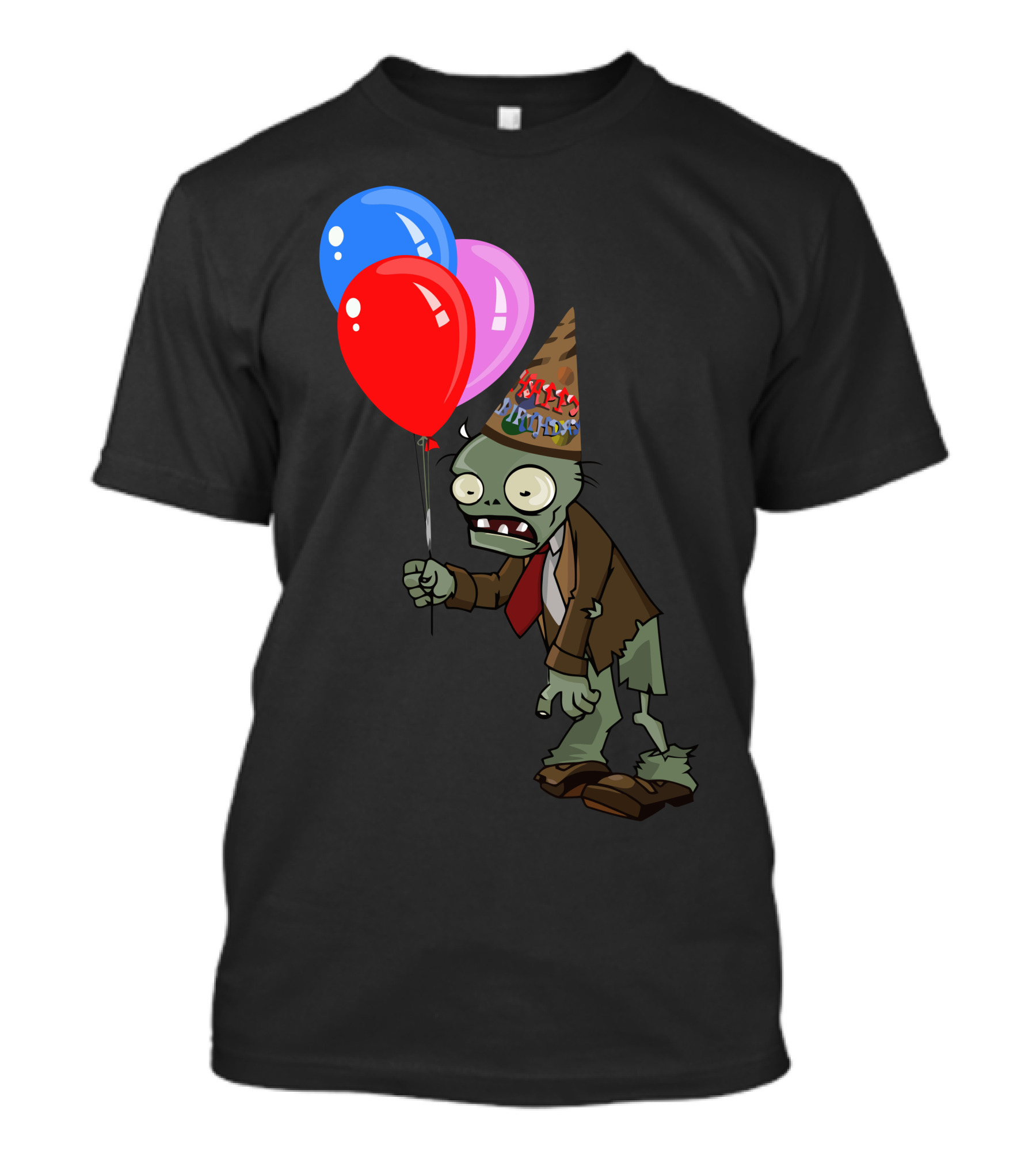 Plants Vs Zombies Birthday Zombie With Party Balloons And Hat T-Shirt