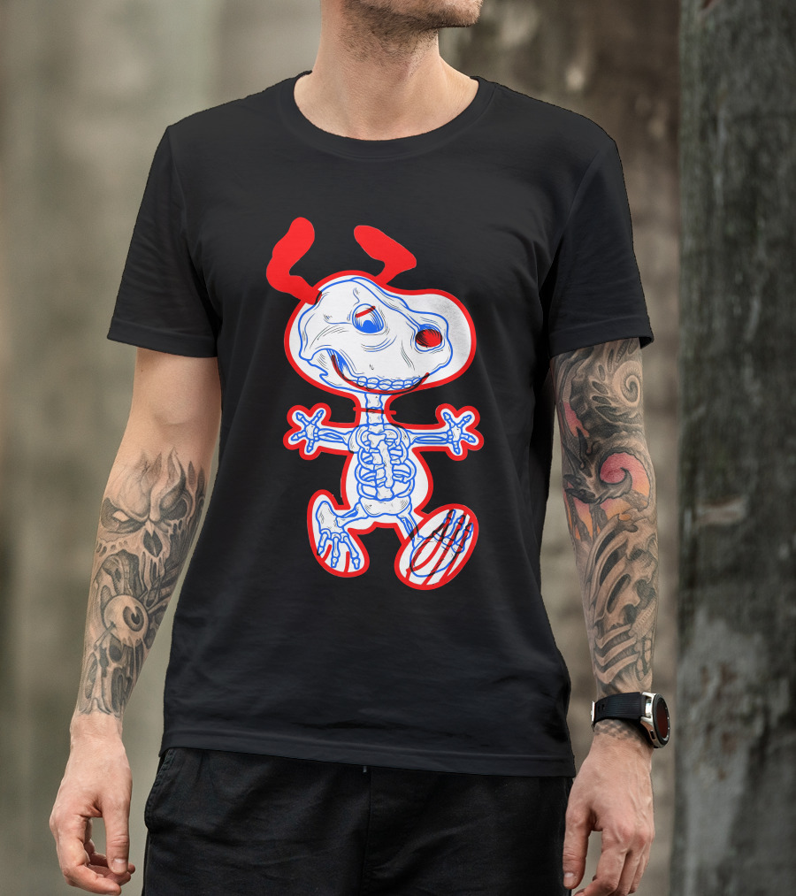 Happy Bone Skeleton Dog With Red And Blue 3D T-Shirt