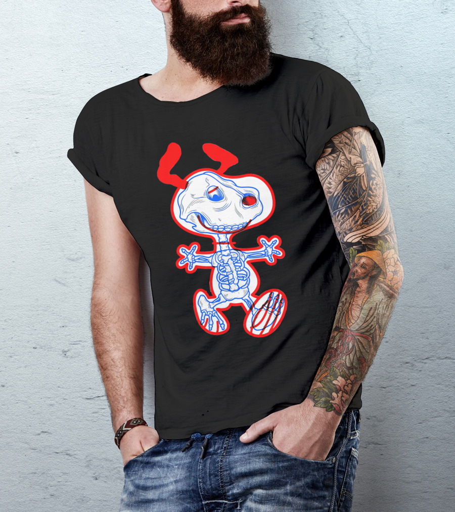 Happy Bone Skeleton Dog With Red And Blue 3D T-Shirt