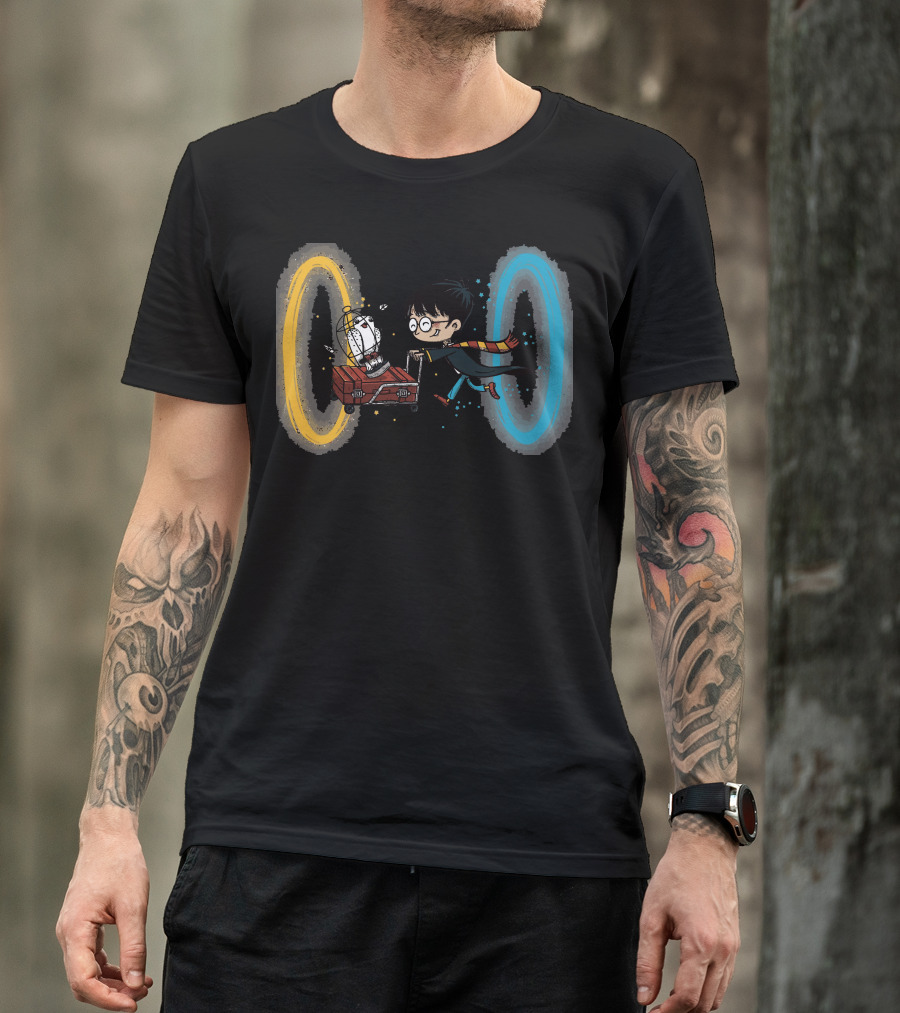 Harry Portal Magic Adventure With Luggage And Owl Through Portals T-Shirt