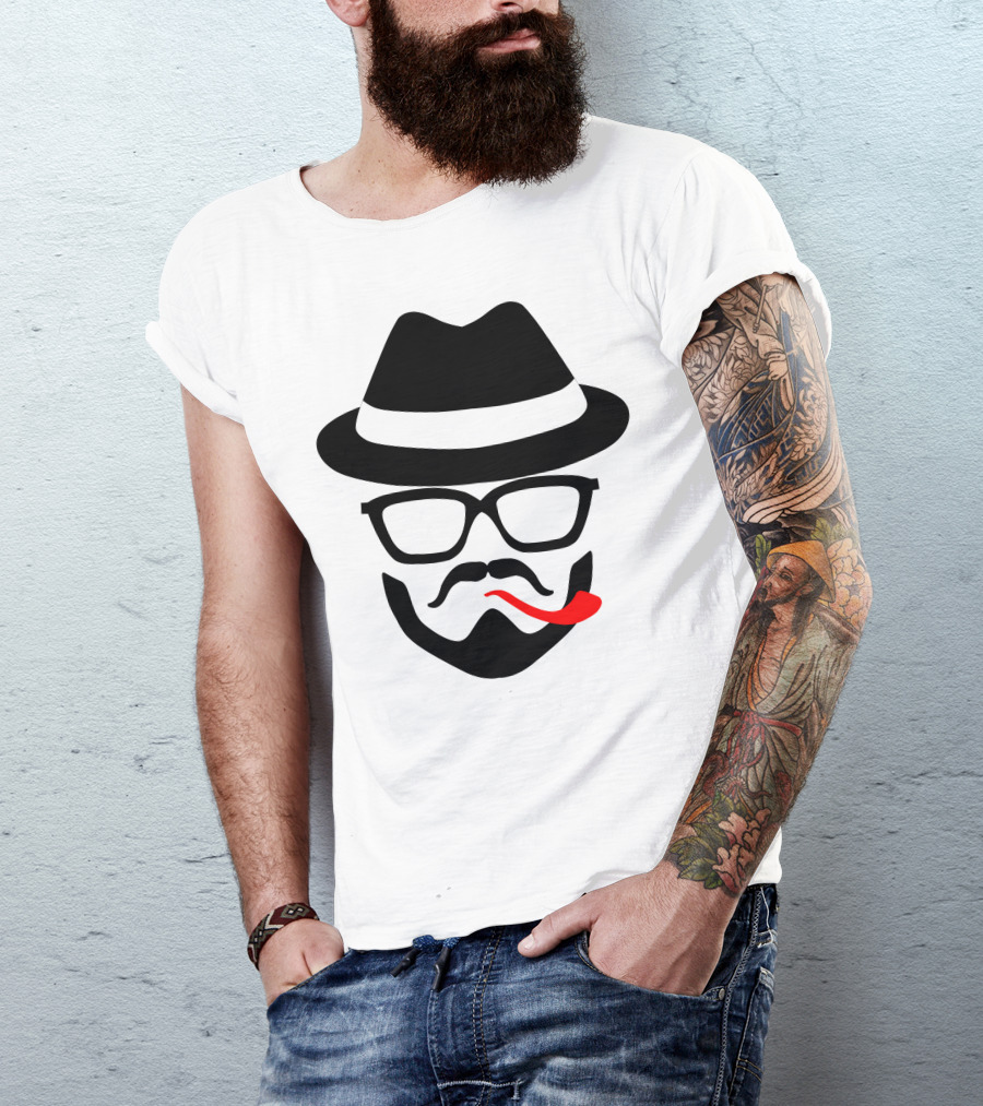 Hat Fedora Glasses Mustache Pipe T-Shirt