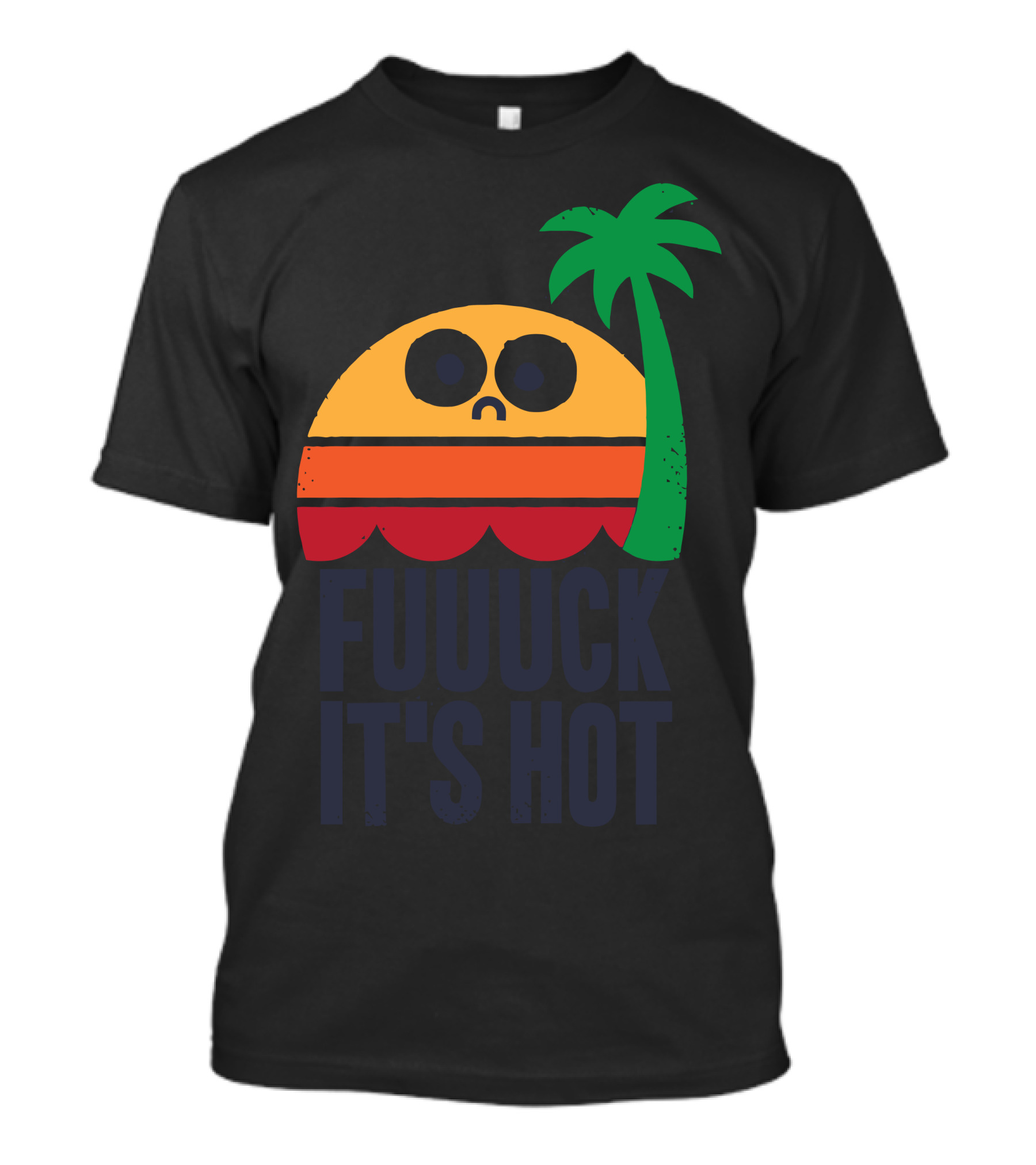 FUUUCK IT'S HOT Retro Sunset Palm Tree Emoji T-Shirt