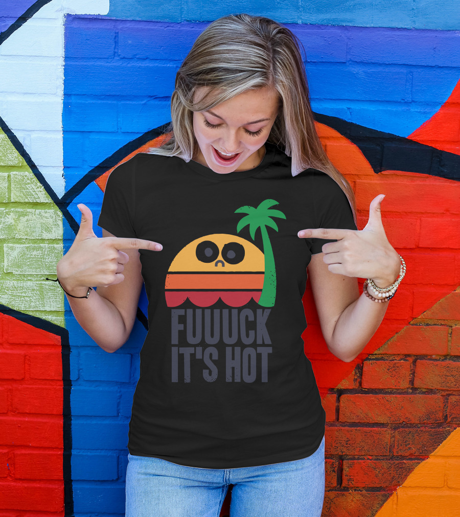 FUUUCK IT'S HOT Retro Sunset Palm Tree Emoji T-Shirt