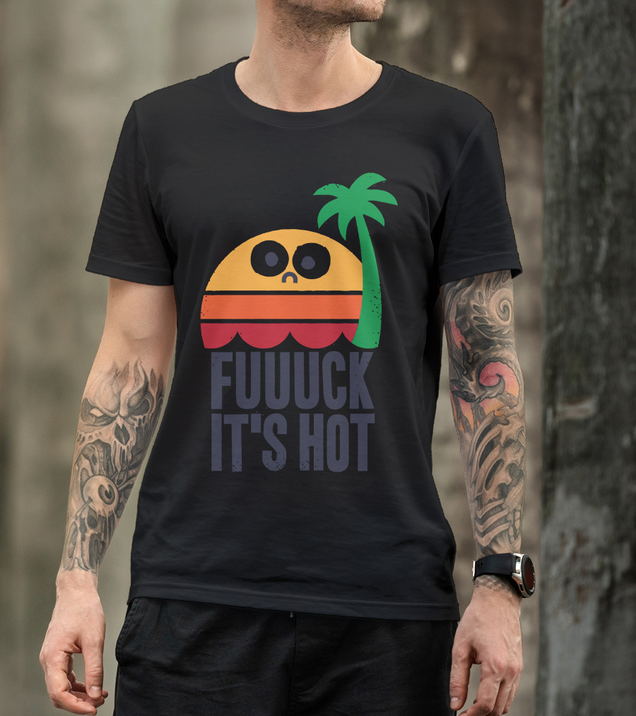 FUUUCK IT'S HOT Retro Sunset Palm Tree Emoji T-Shirt