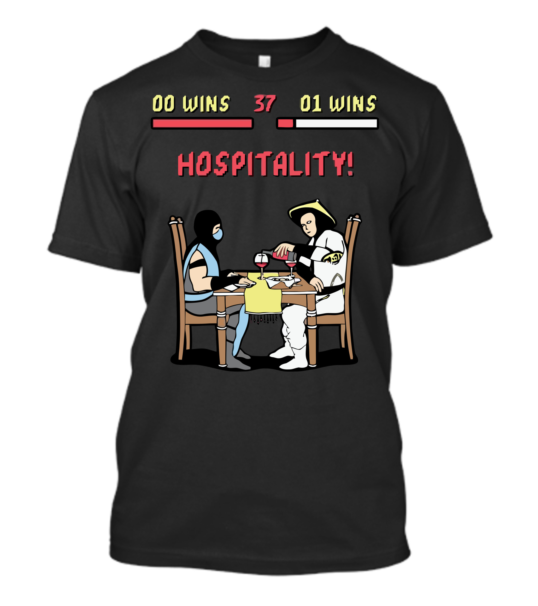 Hospitality 00 Wins 37 01 Wins Gaming Theme Dining Characters T-Shirt