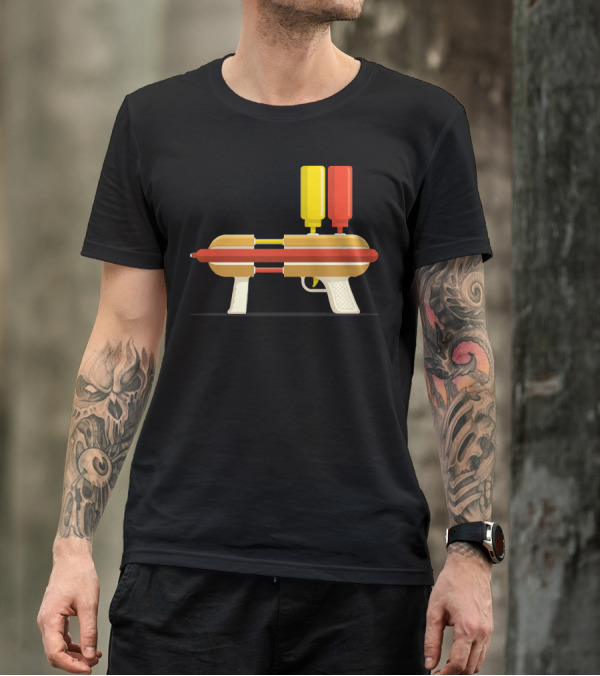 Hot Dog Hitman Ketchup Mustard Water Gun T-Shirt