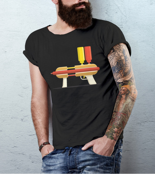 Hot Dog Hitman Ketchup Mustard Water Gun T-Shirt