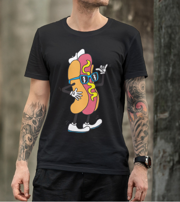 Hot Doggin With Sunglasses And Lightning Bolt T-Shirt