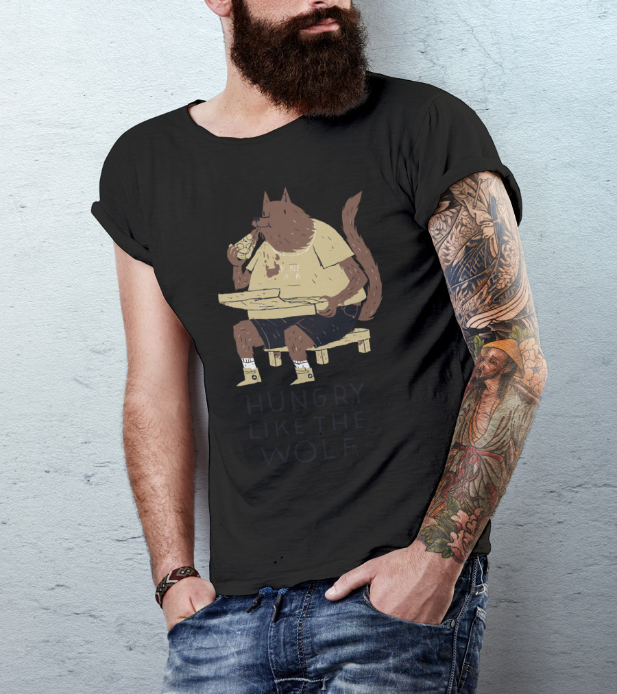 Hungry Like The Wolf Pizza Eating Cartoon T-Shirt