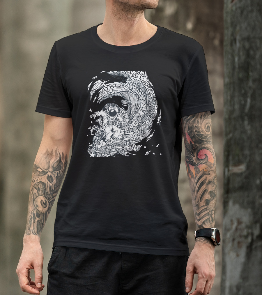 I Only Surf On Comets Astronaut Riding Cosmic Wave Among Stars And Planets T-Shirt