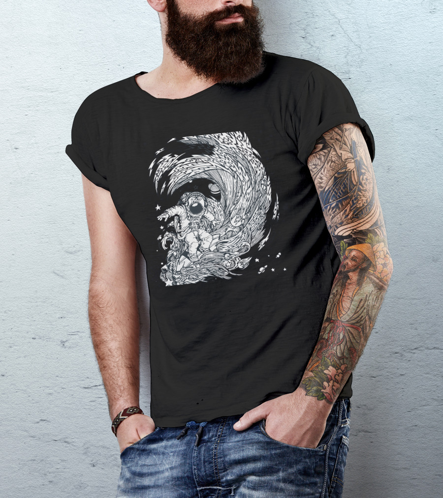 I Only Surf On Comets Astronaut Riding Cosmic Wave Among Stars And Planets T-Shirt