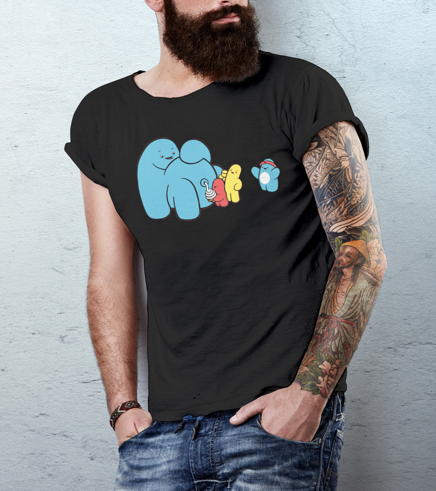 Ice Cream Mann Blue And Red Characters Happiness T-Shirt