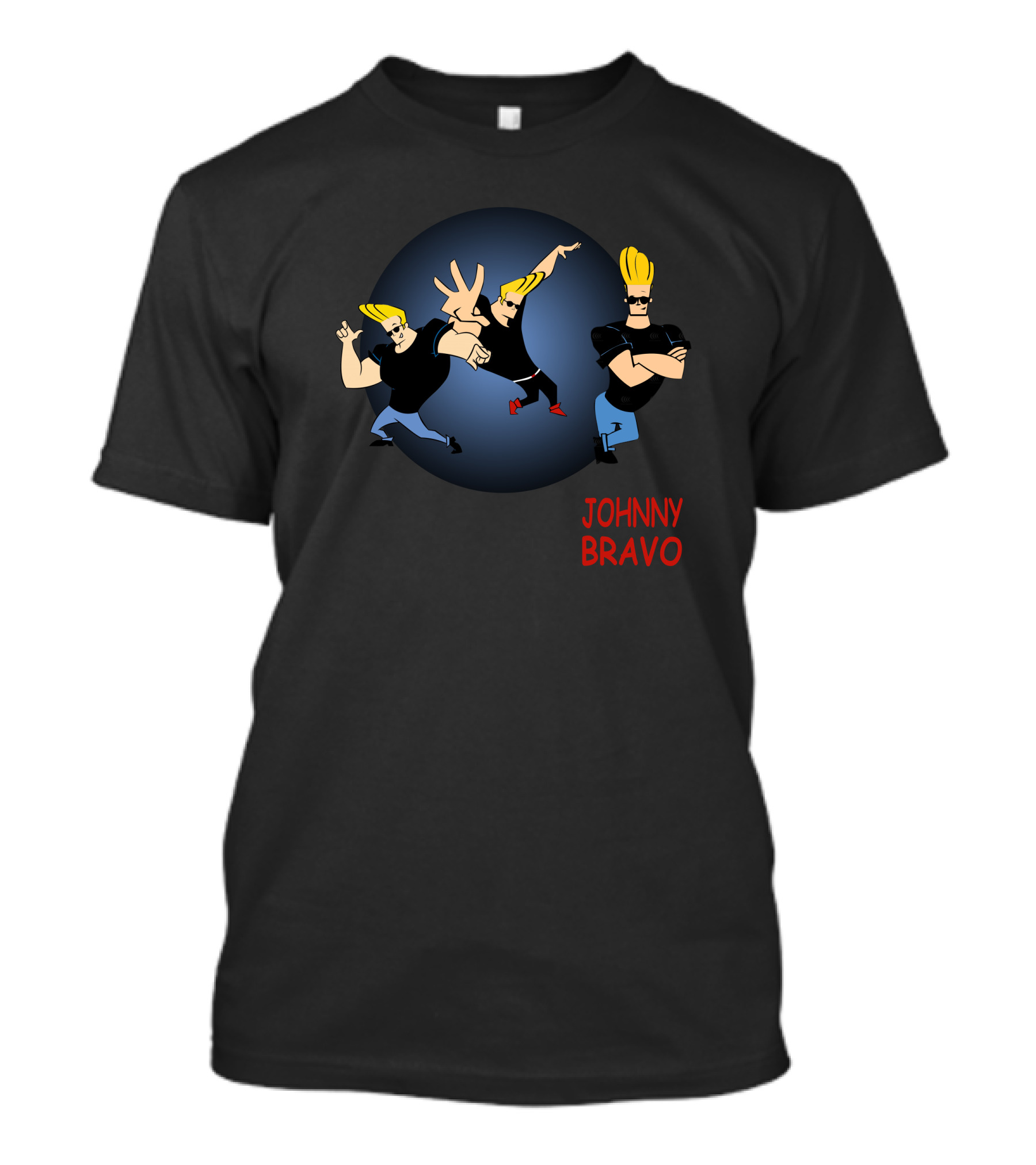 Johnny Bravo Cartoon Characters Black Circle T-Shirt