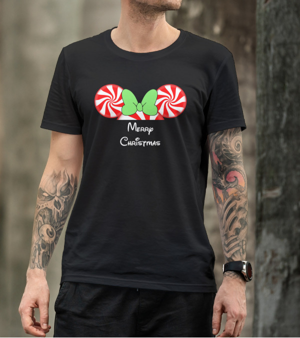 Merry Christmas Peppermint Ears Mint Bow T-Shirt
