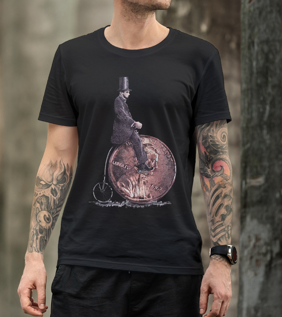 Penny Farthing Lincoln Riding On Liberty Coin 2012 T-Shirt