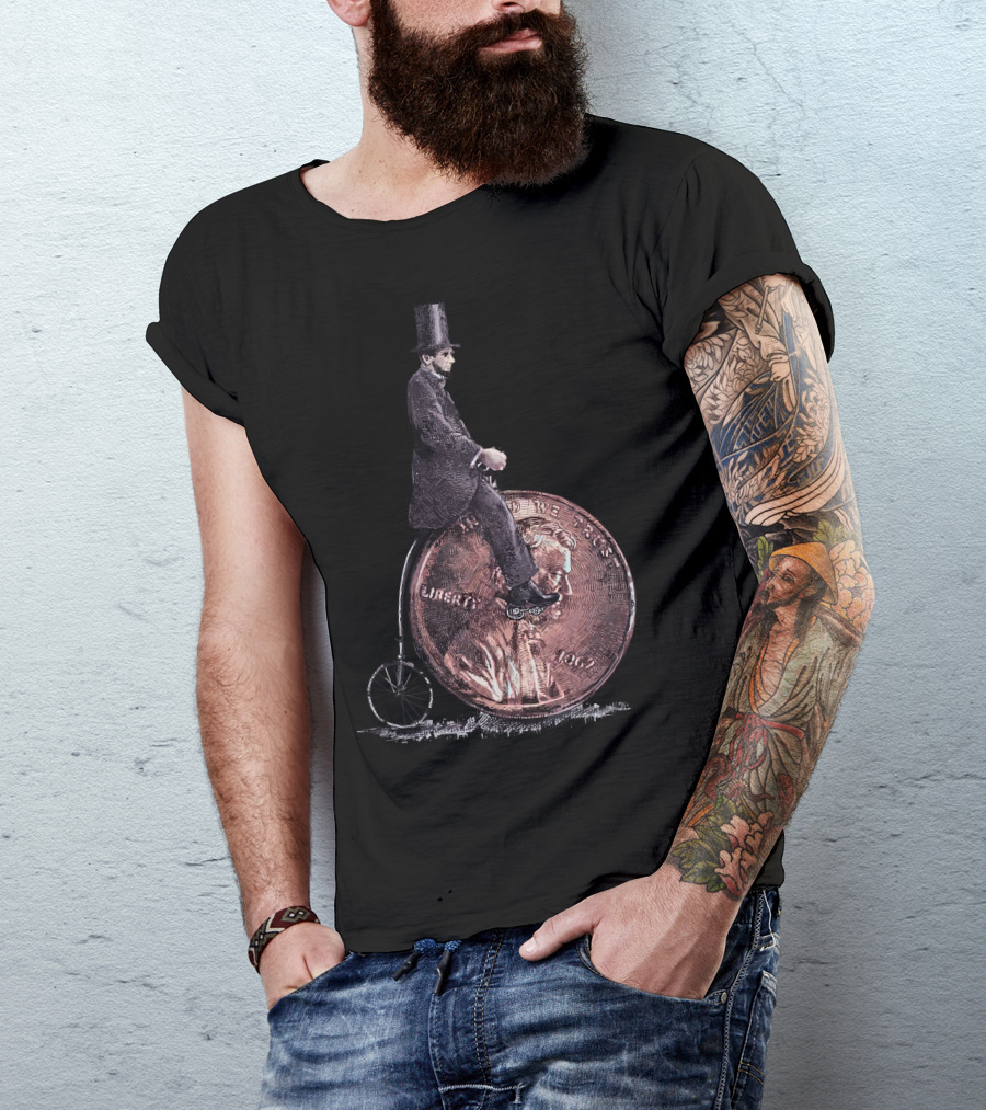 Penny Farthing Lincoln Riding On Liberty Coin 2012 T-Shirt