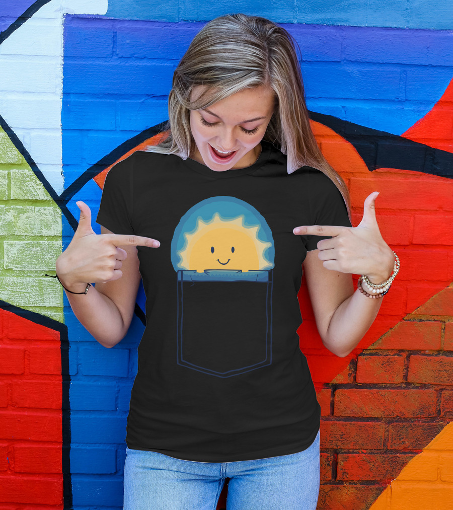 Adorable Smiling Sun Peekaboo In Pocket T-Shirt