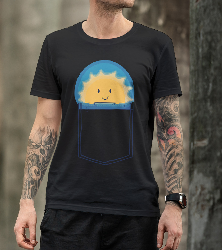 Adorable Smiling Sun Peekaboo In Pocket T-Shirt