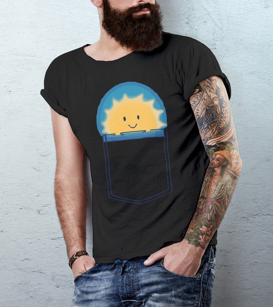 Adorable Smiling Sun Peekaboo In Pocket T-Shirt