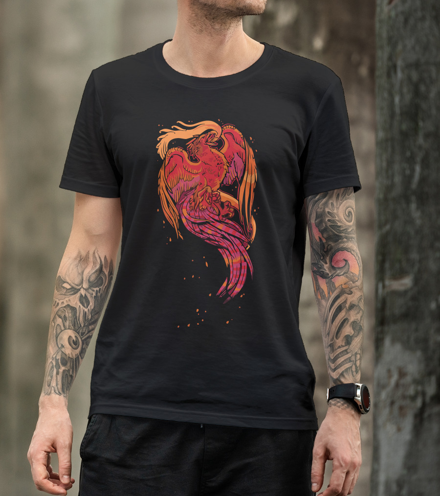 Phoenix Rising Fiery Mythical Creature With Vibrant Flames And Wings T-Shirt