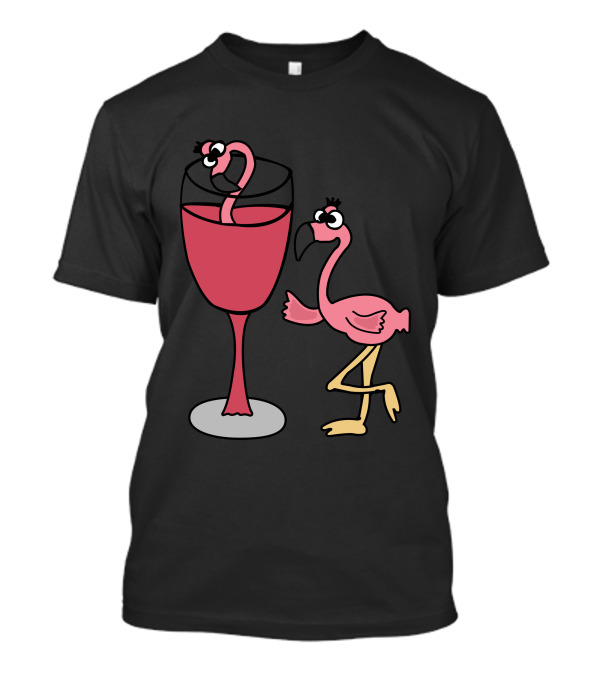 Pink Flamingo Inside Wine Glass With Blushing Flamingo Companion T-Shirt