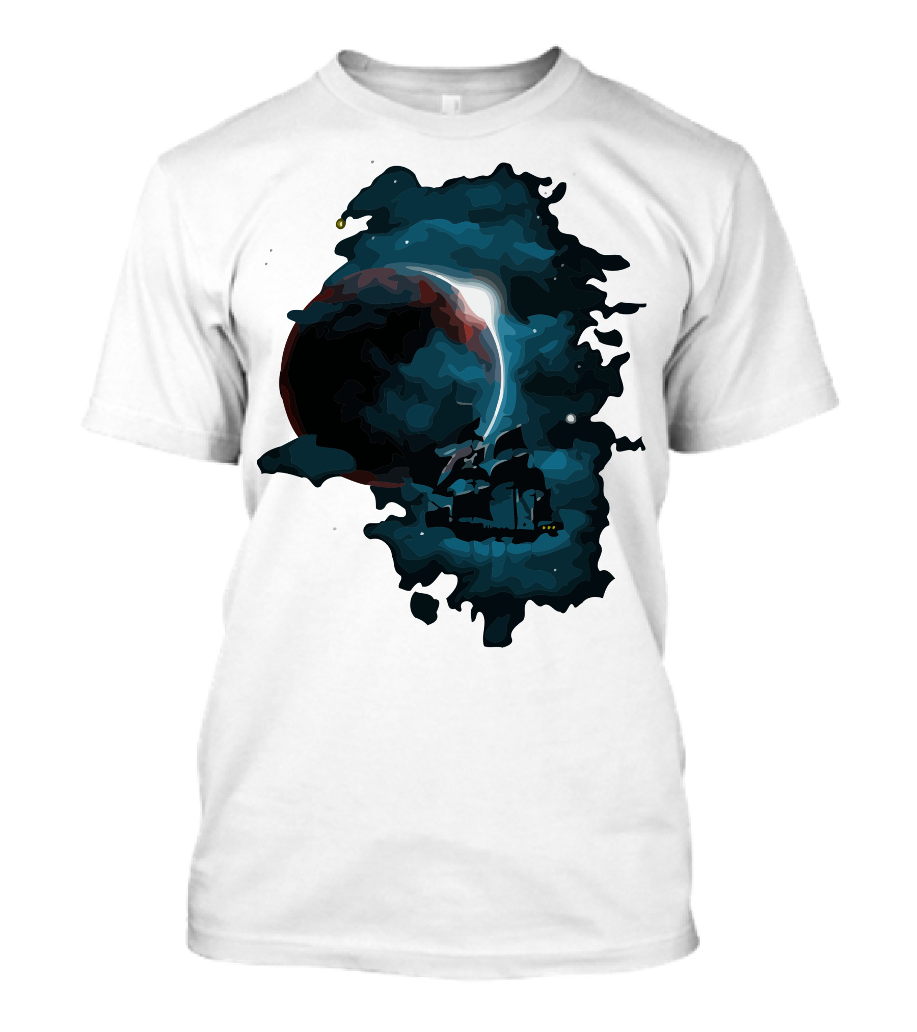 Pirate Spaceship Sailing Through Cosmic Nebula In Space Adventure T-Shirt