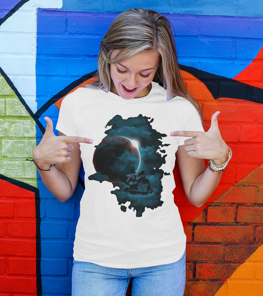 Pirate Spaceship Sailing Through Cosmic Nebula In Space Adventure T-Shirt