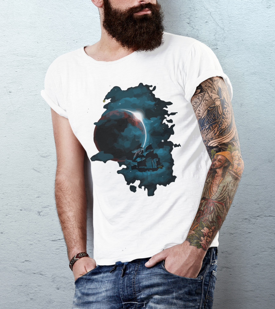 Pirate Spaceship Sailing Through Cosmic Nebula In Space Adventure T-Shirt