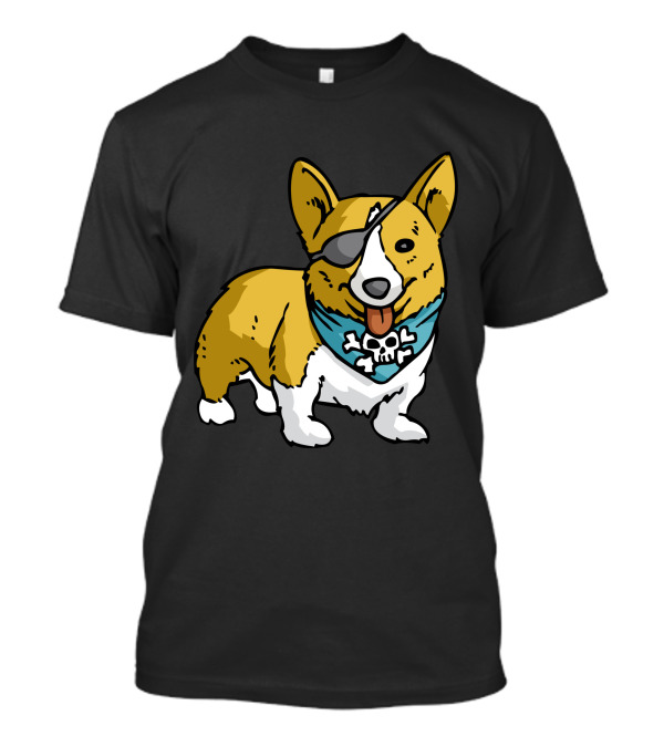 Corgi With Pirate Eye Patch And Skull Bandana T-Shirt