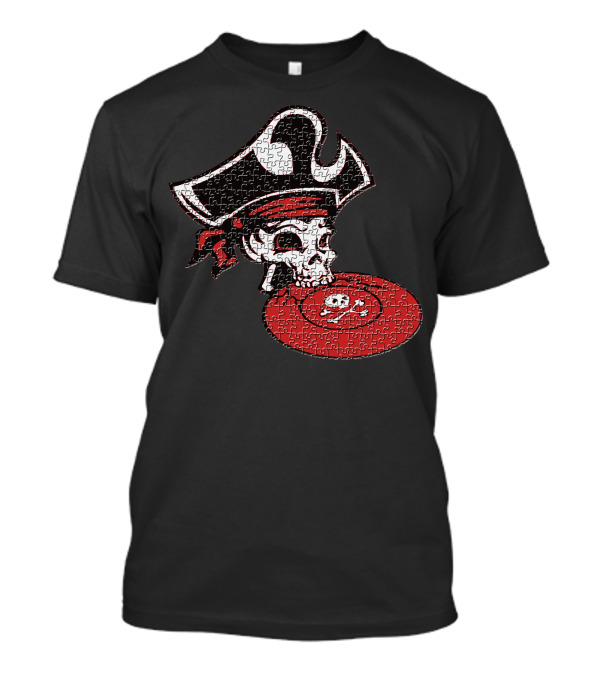 Pirate Skull With Frisbee Red Ultimate Disc Puzzle T-Shirt