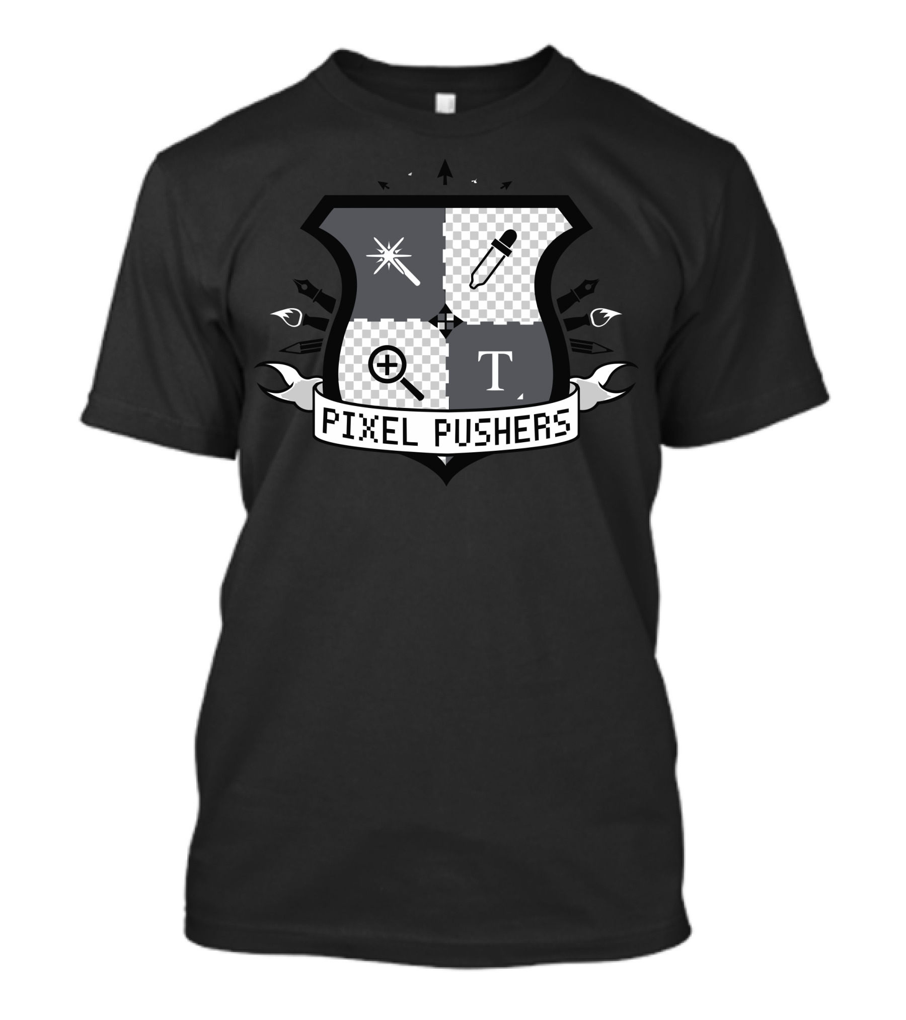 Pixel Pushers Creative Design Emblem With Tools And Symbols T-Shirt