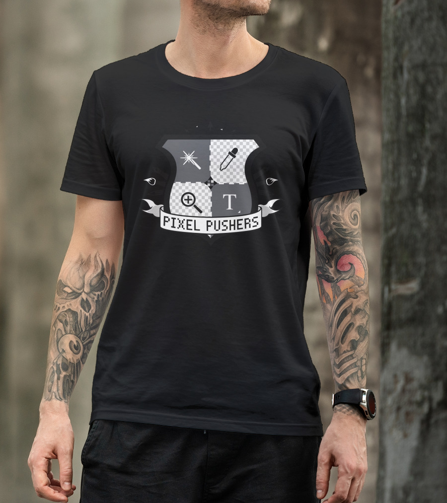 Pixel Pushers Creative Design Emblem With Tools And Symbols T-Shirt