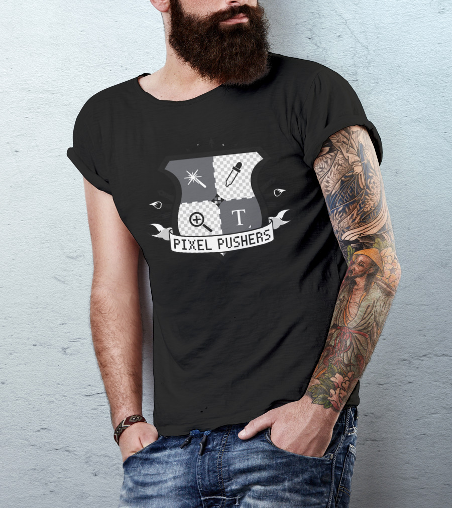 Pixel Pushers Creative Design Emblem With Tools And Symbols T-Shirt
