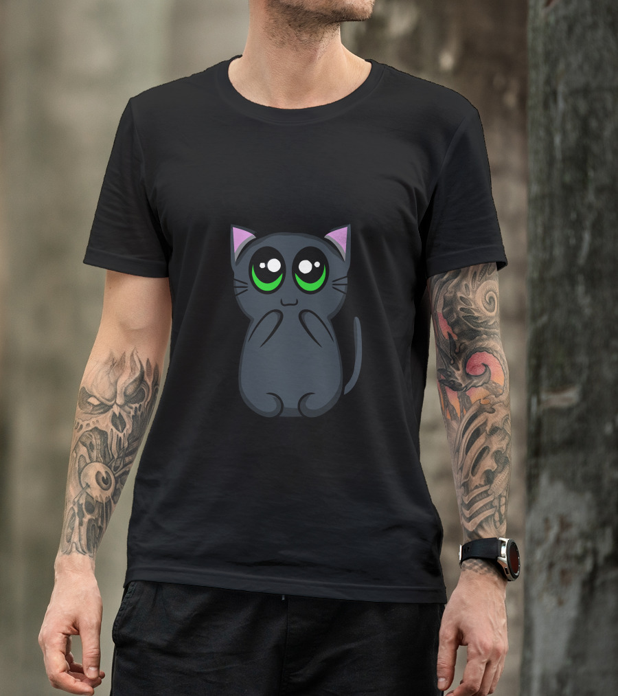 I'm Plotting Your Demise Cute Black Cat With Big Green Eyes T-Shirt