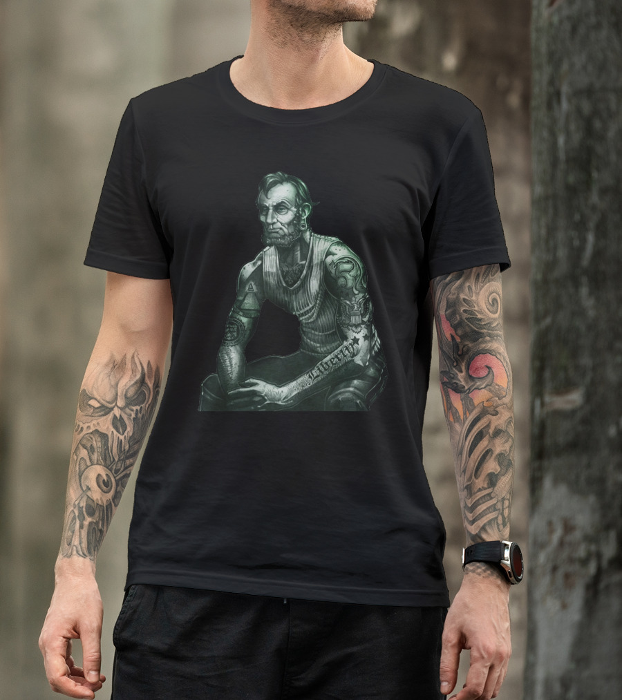 President Lincoln Tattooed Five Dollar Bill Muscle Jacked Gym Enthusiast T-Shirt