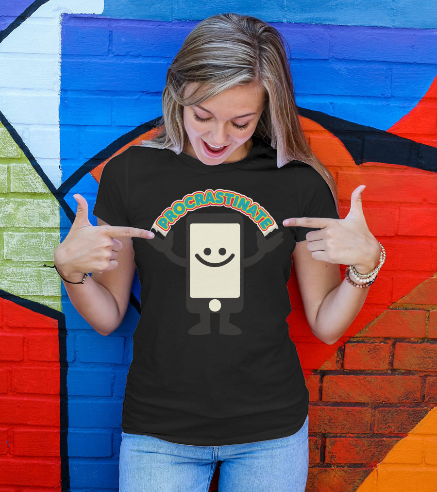 Procrastinate Smiling Phone Character T-Shirt