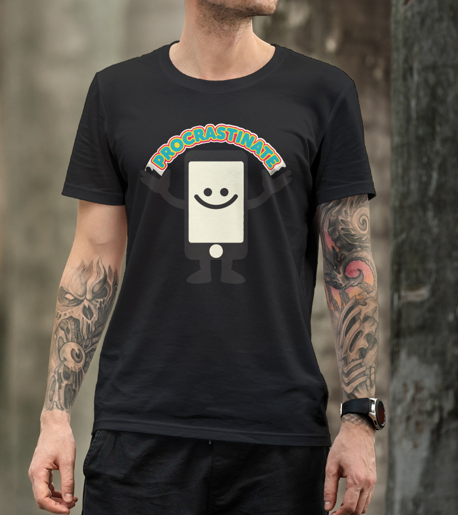 Procrastinate Smiling Phone Character T-Shirt