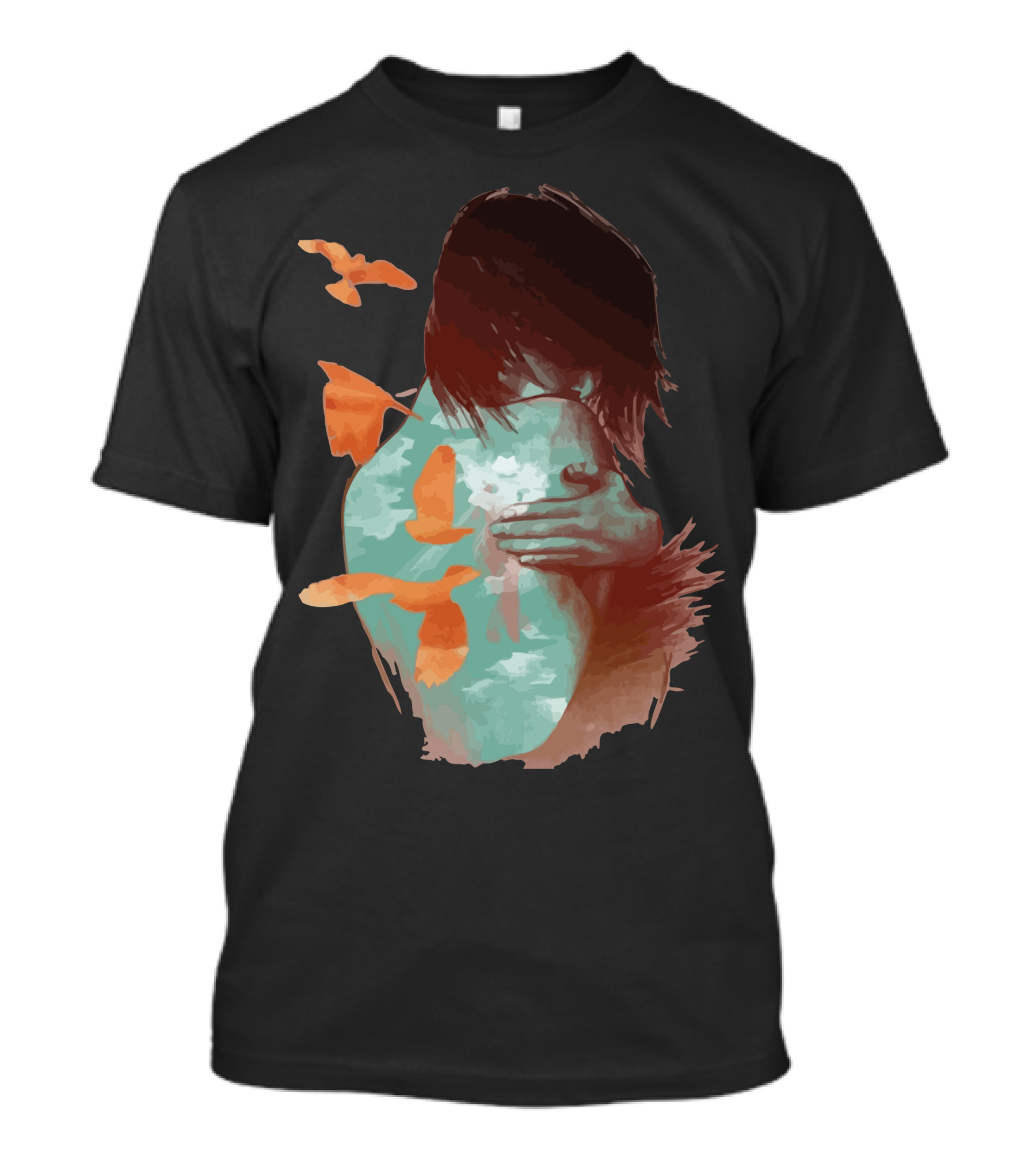 See It Through Embrace With Birds And Flowing Hair T-Shirt