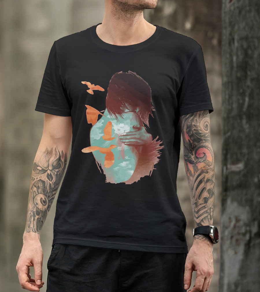 See It Through Embrace With Birds And Flowing Hair T-Shirt