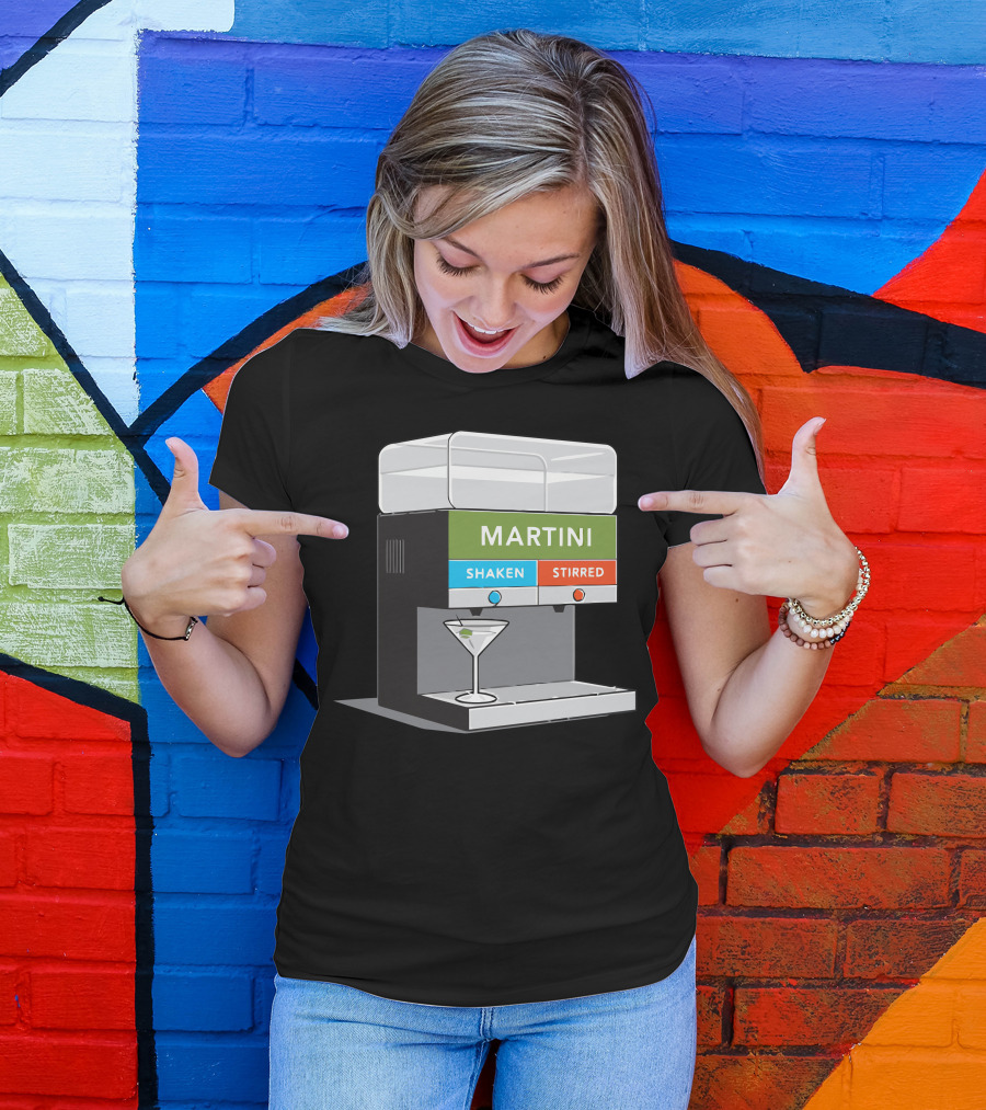 Martini Shaken Stirred Beverage Dispenser With Cocktail Glass T-Shirt