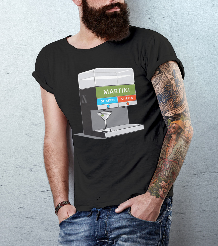 Martini Shaken Stirred Beverage Dispenser With Cocktail Glass T-Shirt