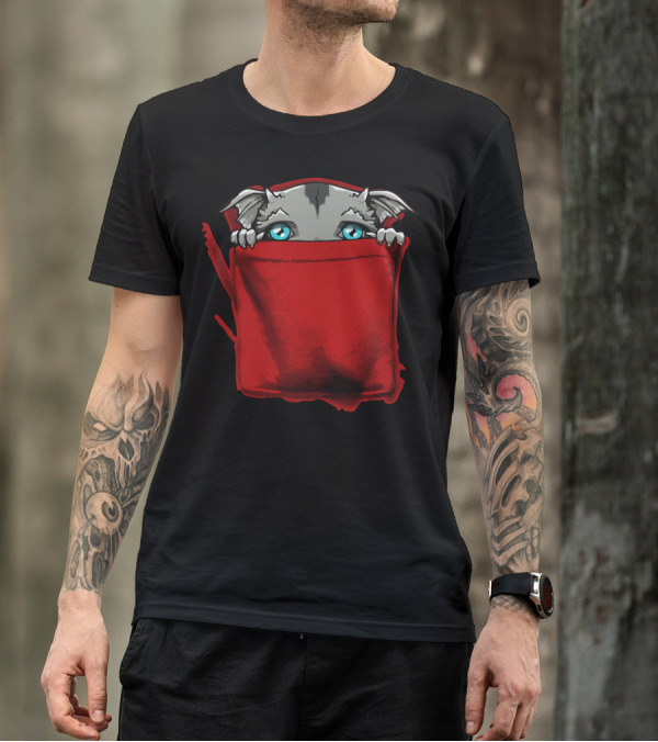 Shy Creature In Red Pocket T-Shirt