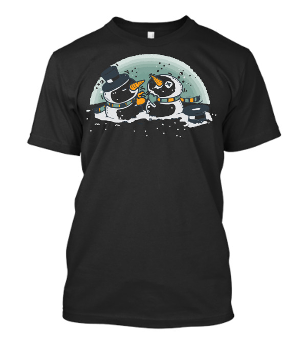 Snowball Fight Adorable Snowmen With Hats And Carrot Noses In Winter Scene T-Shirt