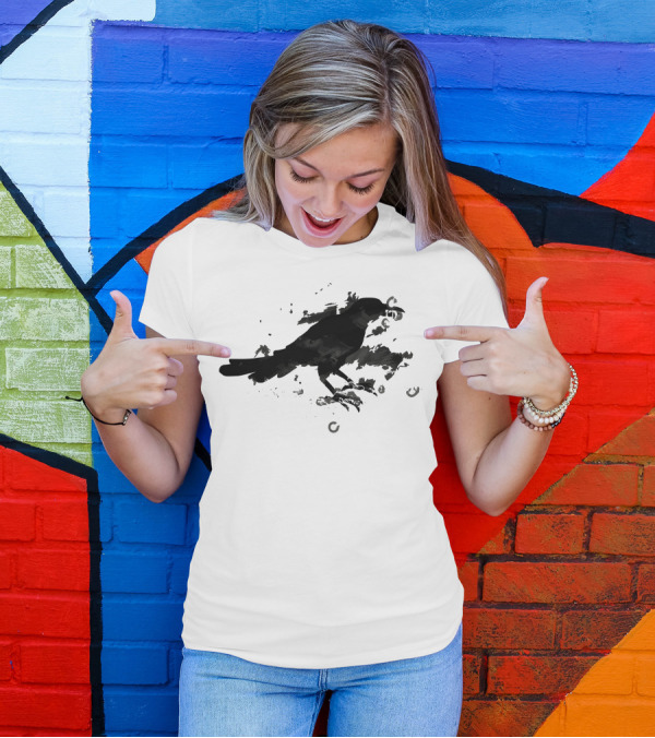 Clever Crow With Musical Notes In Beak T-Shirt